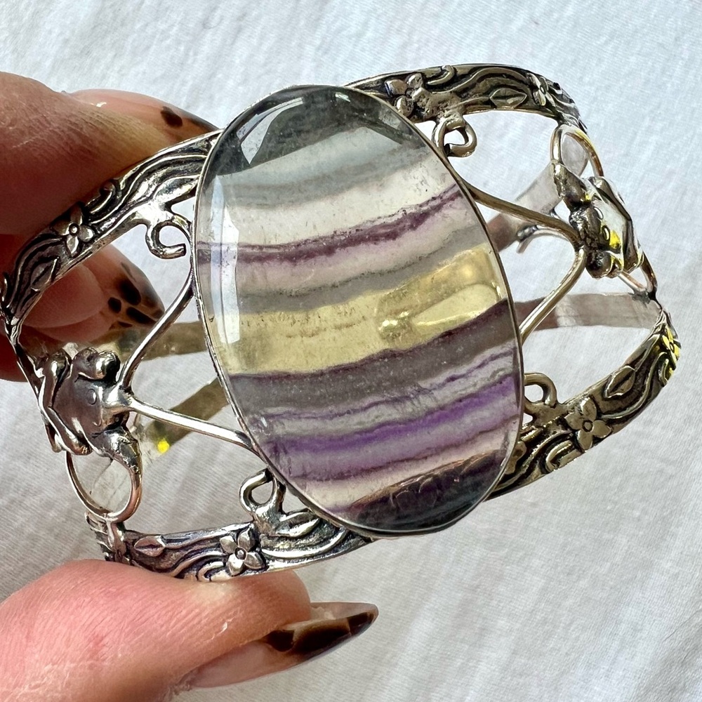 925 Banded Fluorite 5D Intuition Cuff Bracelet
